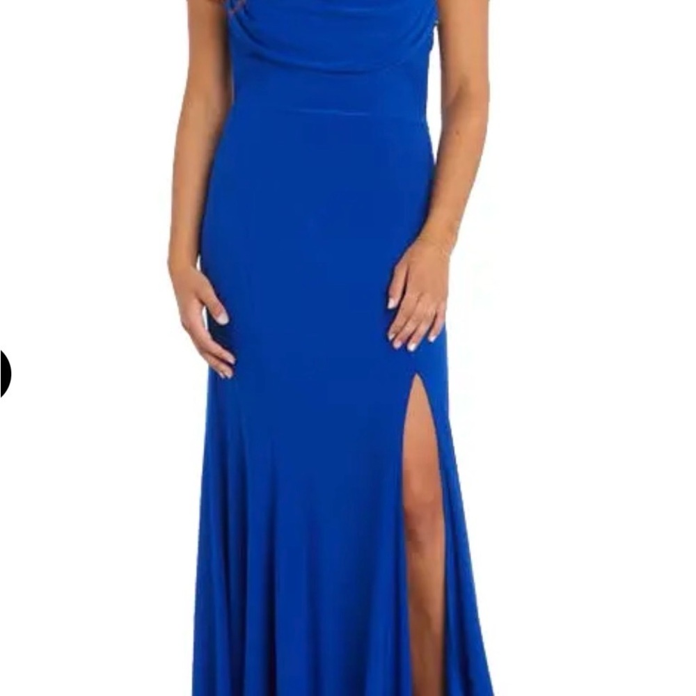 Morgan & Co. Royal Blue Embellished Strap Jersey Gown